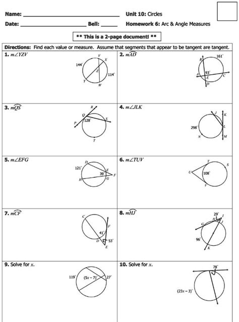 Unit 10 Circles Homework 3 Arc Lengths Answer Key Gebhard Curt