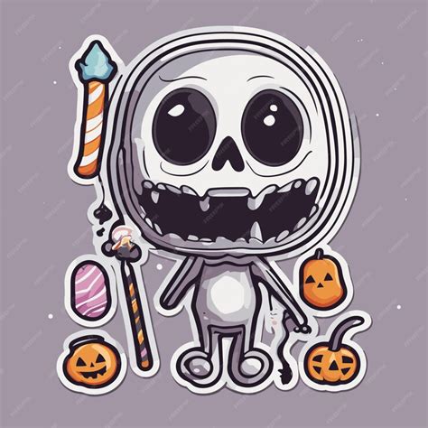 Premium Vector Spooky Skeleton With Pumpkins