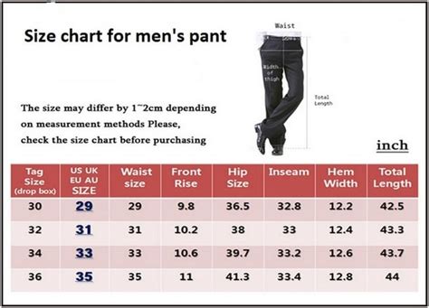 Women S Pants Size Chart To Men S