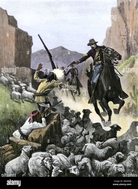 Us Cavalry Soldier Shooting Apache Sheep Herders In A Canyon 1800s