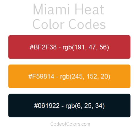 This has been affectionately referred to as manhattanization and it has been referred to as the 'manhattan of the south.' Miami Heat Colors - Hex and RGB Color Codes