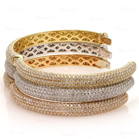 Modern 18k Tri Gold Diamond Hinged Bangle Bracelets 3set Mt