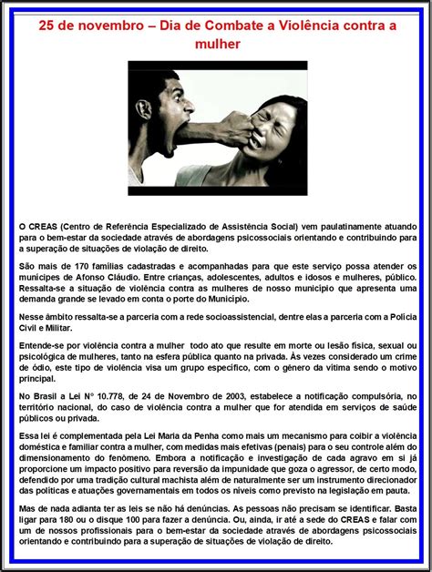 Dia De Combate A Viol Ncia Contra A Mulher Prefeitura De Afonso Cl Udio