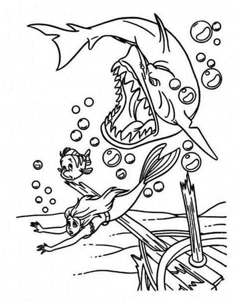 A Shark Chasing Ariel Little Mermaid Coloring Page : Kids Play Color