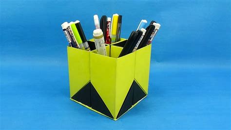 How To Make A Pen Stand Origami Pen Holder Craft Paper Pencil