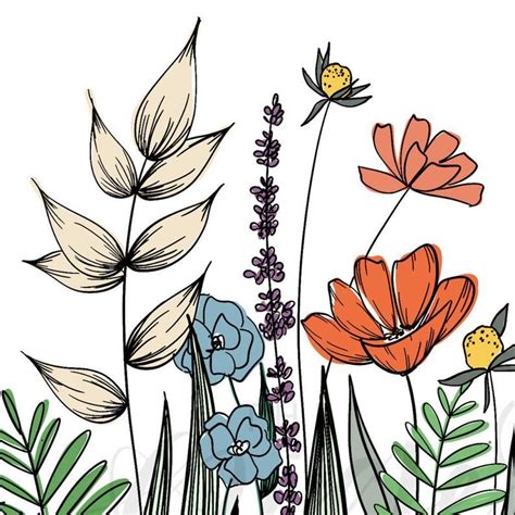 Wildflowers Line Drawing Wall Decor Botanical Illustration Etsy