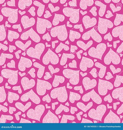 Pink Textured Hearts Vector Seamless Pattern Stock Vector