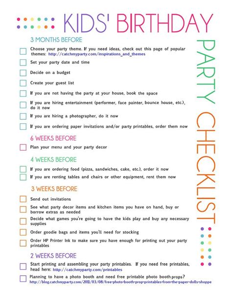 Free Printable Kids Party Planning Checklist Birthday Party Planner