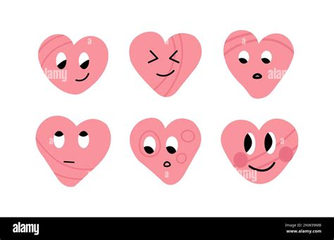 Happy Pink Love Hearts Stickers Set With Diverse Emotions Love Expression Y2k Pink Style Stock