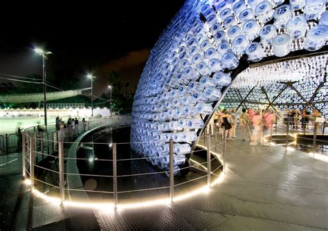 Rising Moon Lantern Pavilion Made From Recycled Water Bottles