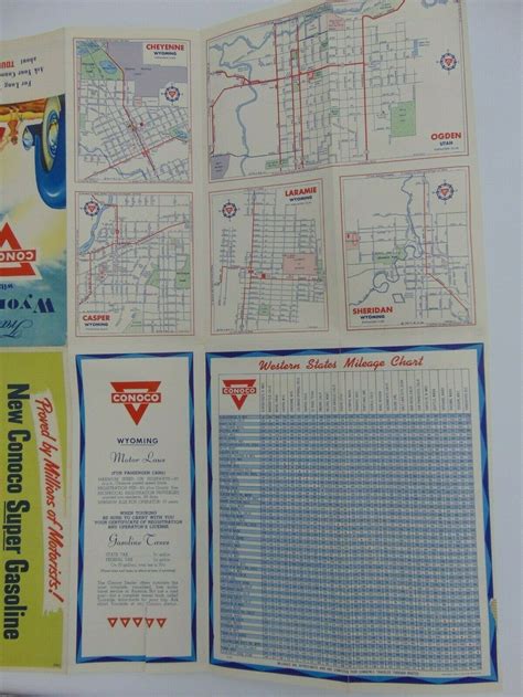 1956 Conoco Map Of Wyoming Touraide Travel Vintage Us