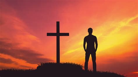 In Video The Man Stand Near The Cross Royalty Free Video