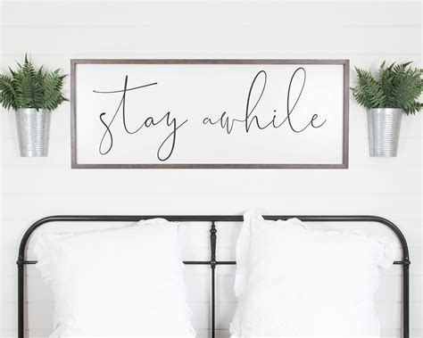 Stay Awhile Sign Bedroom Wall Decor Sign Above Bed Framed Etsy Wall