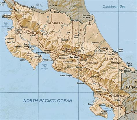 Relief And Administrative Map Of Costa Rica Costa Rica Relief And