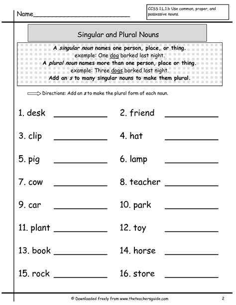 Plural Noun Worksheets For First Grade