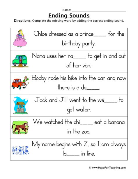 Ending Sounds Sentences Worksheet Have Fun Teaching