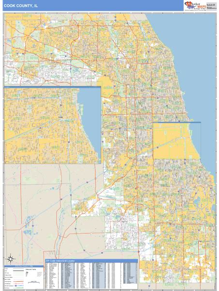 Cook County Illinois Zip Code Wall Map