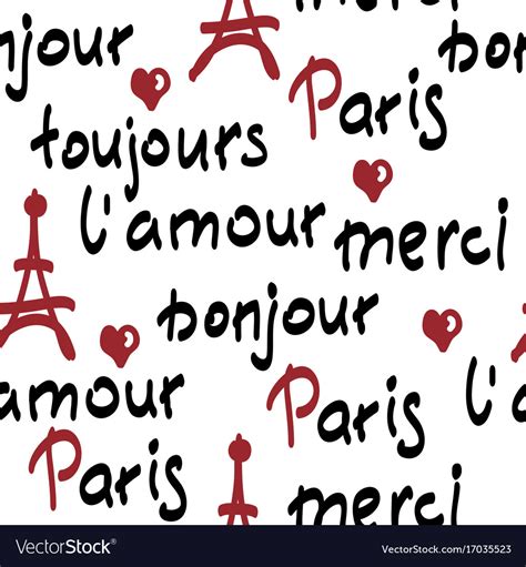 Seamless Pattern With Handwritten French Words Vector Image