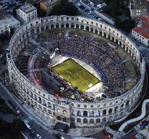 Soccer Game Played At The Most Ancient Stadium In The World At Pula Arena In Croatia This Is