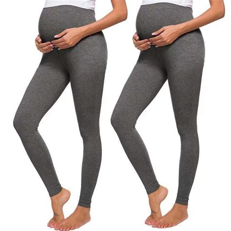 2pcs Women S Seamless Maternity Leggings Over The Belly With Pants
