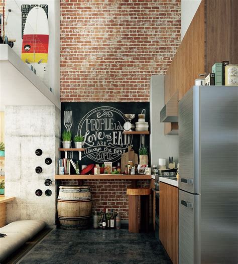 Loft Exposed Brick Kitchen Interior Design Ideas