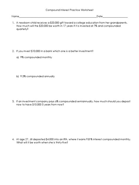 Compound Interest Practice Worksheet 4