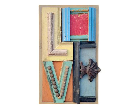 Love Sign Wood Reclaimed Wood Wall Art Valentine Assemblage Etsy