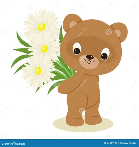 Teddy Bear With A Bouquet Of Flowers Stock Vector Illustration Of