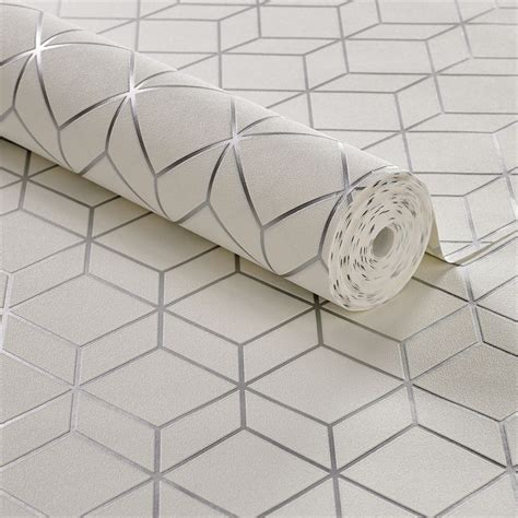 Superfresco Easy 52cm X 10m White And Silver Myrtle Geo Wallpaper