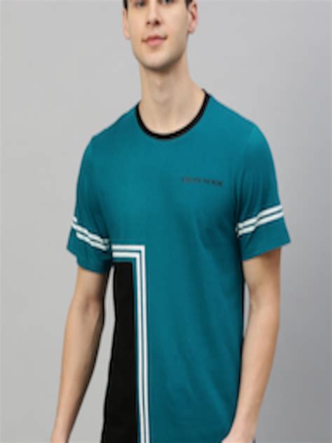 Buy The Roadster Lifestyle Co Men Teal Blue Black Colourblocked Round