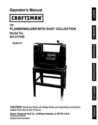 Craftsman 351 217450 Planer Owners Instruction Manual EBay