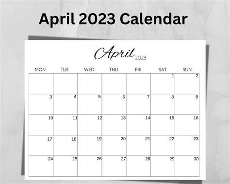 2023 April Calendar 2023 Monthly Planner Minimalist Etsy