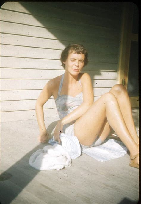 Mature Leggy Swimsuit Woman Catches Sunlight On The Porch Vtg 1950s