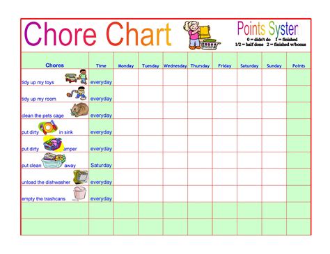 Weekly Chore Chart For Kids A Visual Reference Of Charts Chart Master