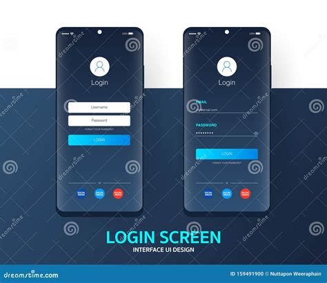 Login Screen Smartphone Interface Vector Template Mobile App Page Dark