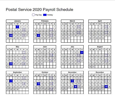 Usps Calendar 2020 Payroll Schedule And Holidays