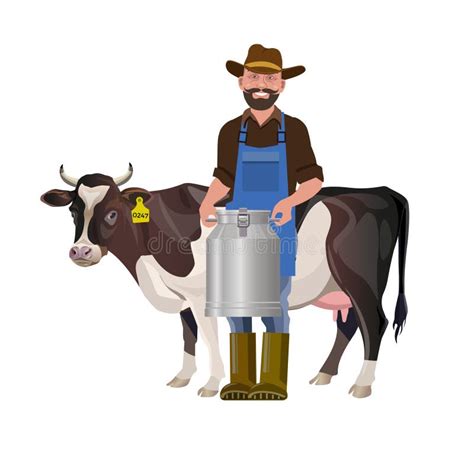 Granjero Con La Vaca La Leche Y El Queso Ilustración Del Vector