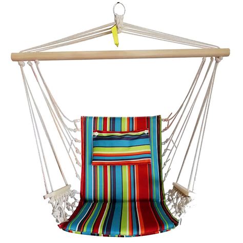 Backyard Expressions Hanging Hammock Swing Chair With Pillow And Wooden