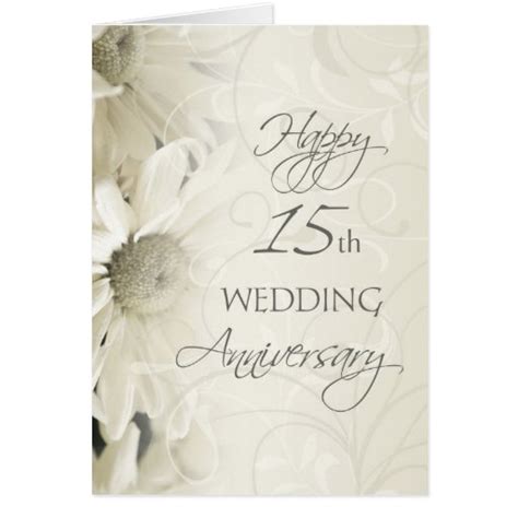 White Flowers Happy 15th Wedding Anniversary Card Zazzle