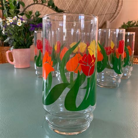Vintage Tulip Drinking Glasses Set Of 6 Etsy