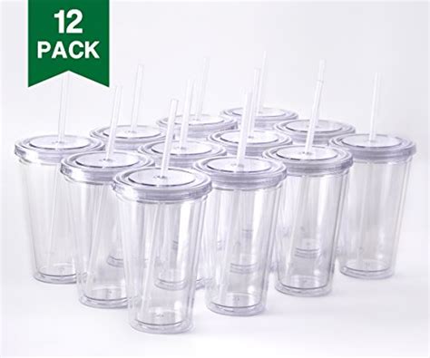 24 Reusable Plastic Cups With Straws