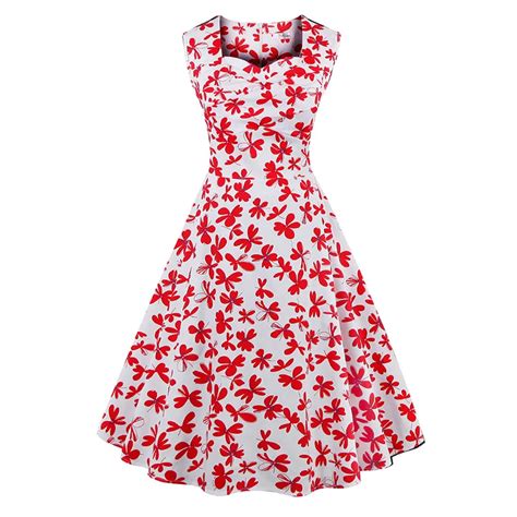 buy vintage1950s summer women apricot party dress print sleeveless v neck mid