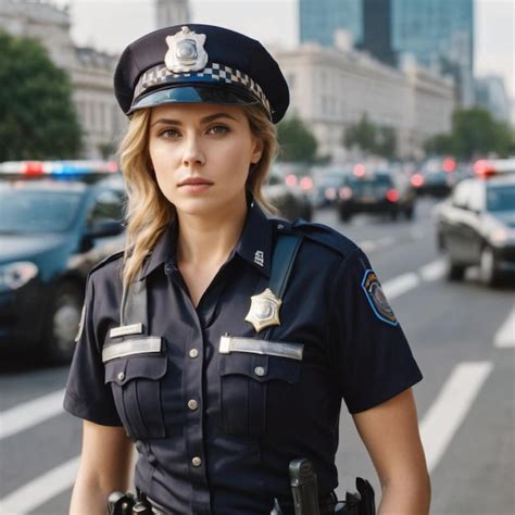 Premium Ai Image A Beautiful Policewoman Standing In A City Street