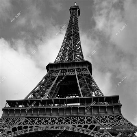 Low Angle View Of Eiffel Tower In Monochrome Paris France