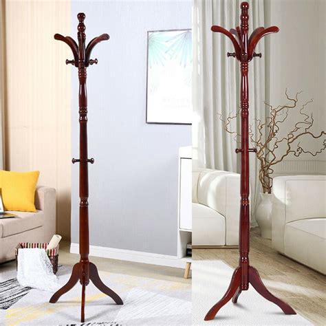 Premium Wood Coat Rack Free Standing Floor Stand Hall Tree Holder