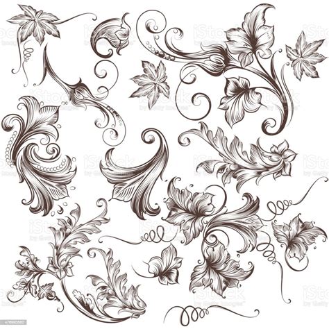 Collection Of Vector Hand Drawn Floral Swirls Stock Illustration 