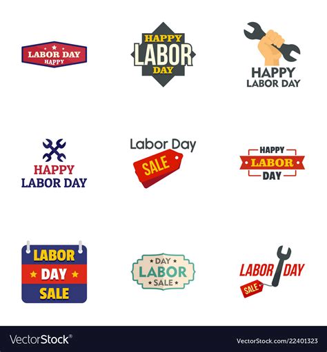 Happy Labor Day Logo Set Flat Style Royalty Free Vector