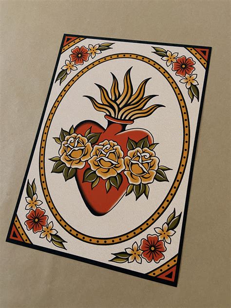 Sacred Heart Traditional Tattoo Flash Art Print Etsy Australia