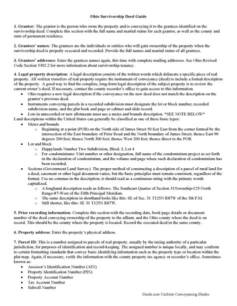 Cuyahoga County Survivorship Deed Form | Ohio | Deeds.com