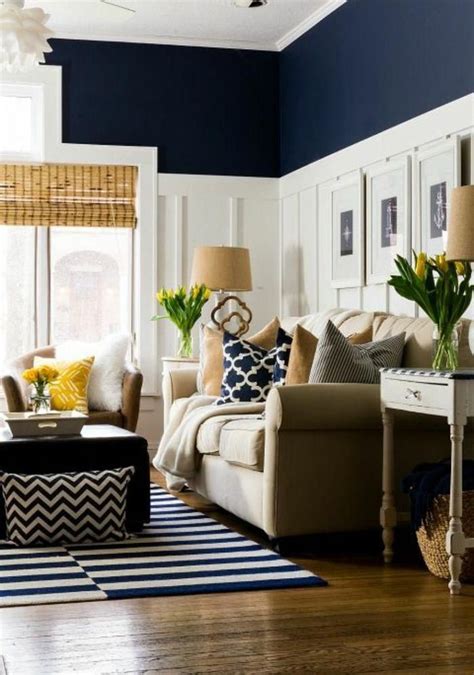 Two Tone Living Room Walls Dark Navy Blue And White Wall With Plaster